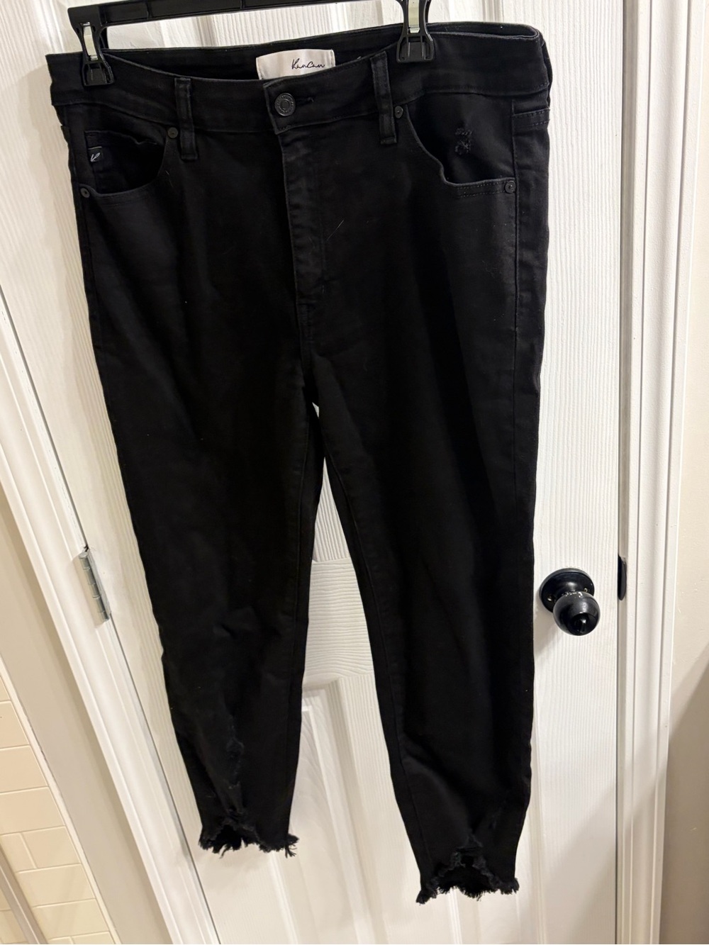KanCan Black Slim Straight Jeans with Distressed Frayed Hem